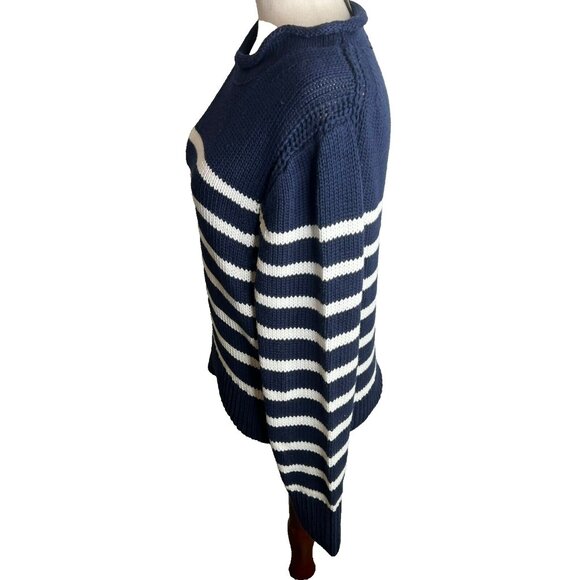 J.Crew $90 Heritage cotton Rollneck™ sweater in stripe Ivory Navy Size S CE486 - Picture 4 of 9